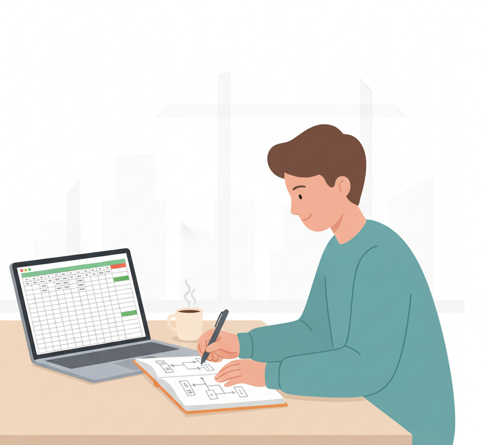 A founder planning the logic for their startup financial model.