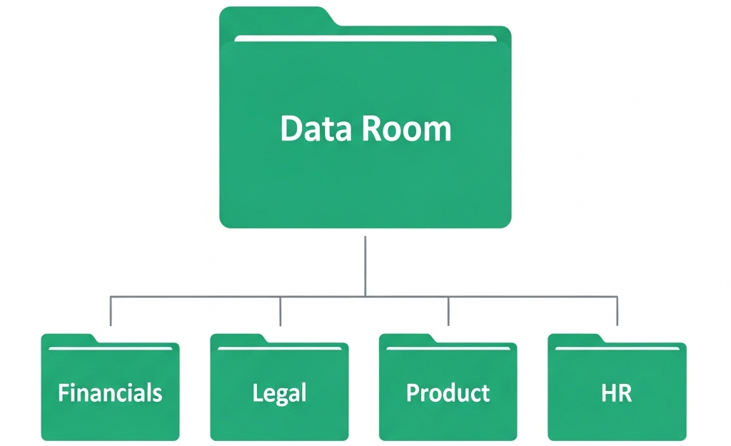 A well-organized data room folder structure for startup due diligence.