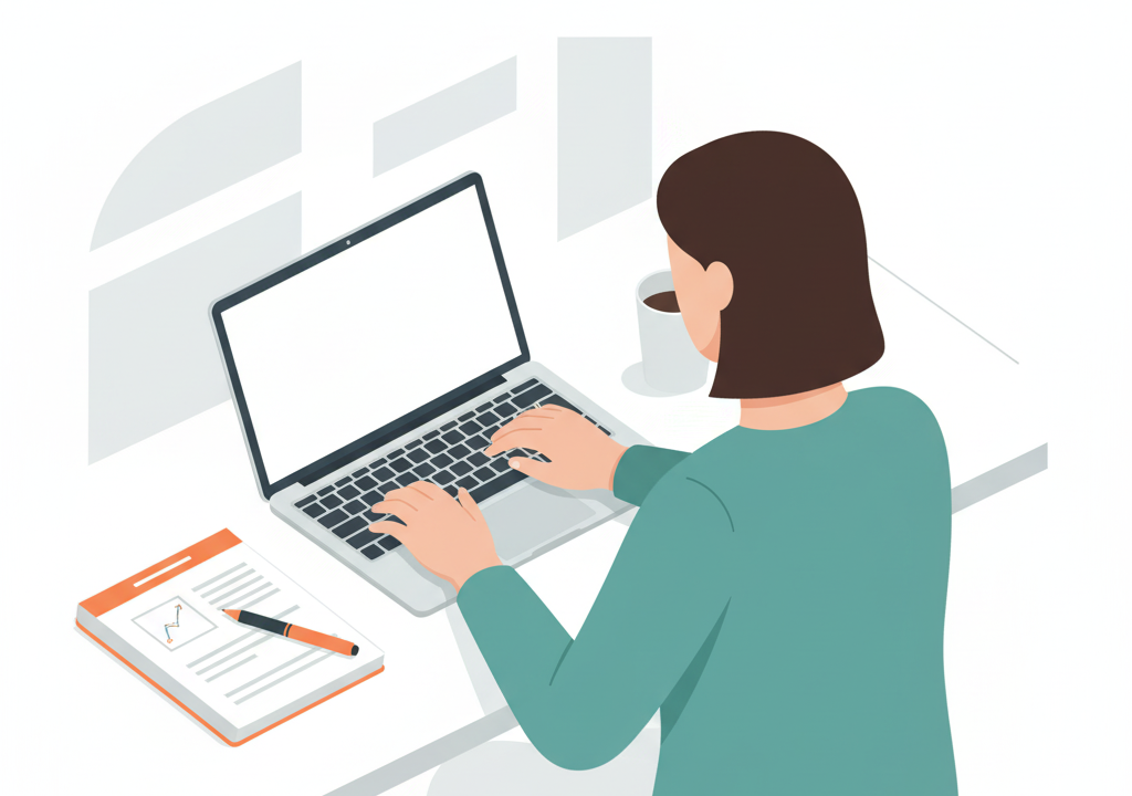 A founder using a laptop to calculate their startup's burn rate and runway.