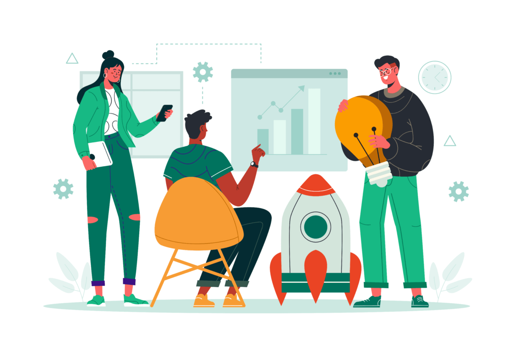 3 people discussing and planning for startup survival.