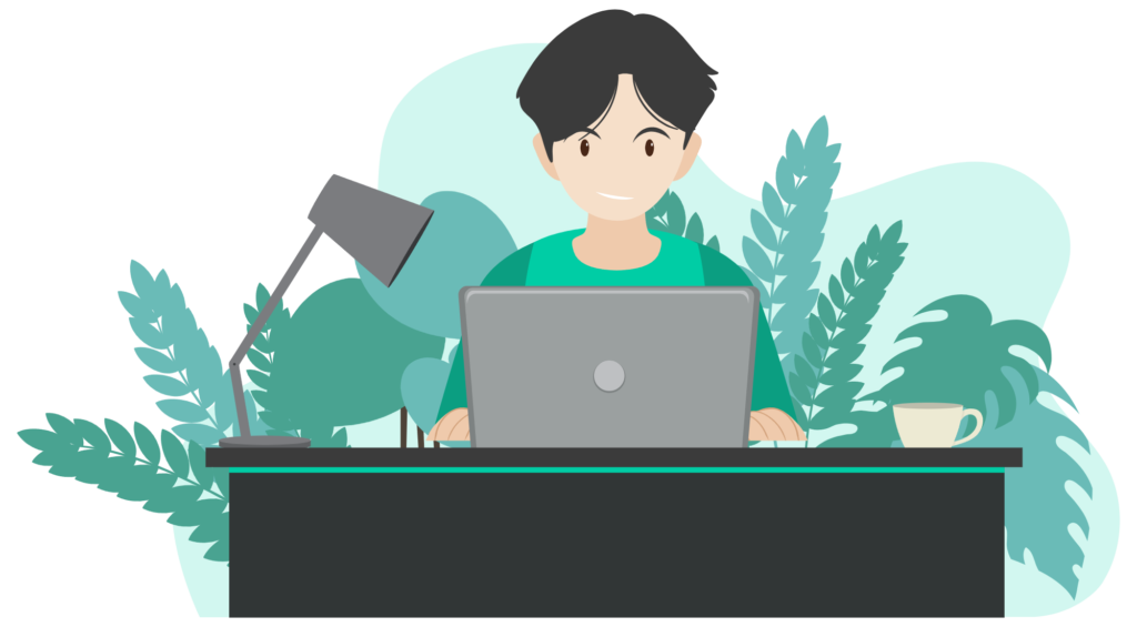 Working on laptop