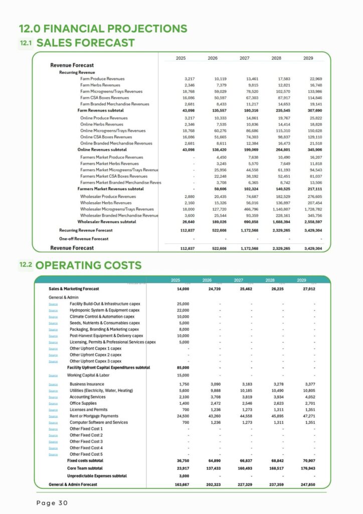 FINANCIAL PROJECTIONS